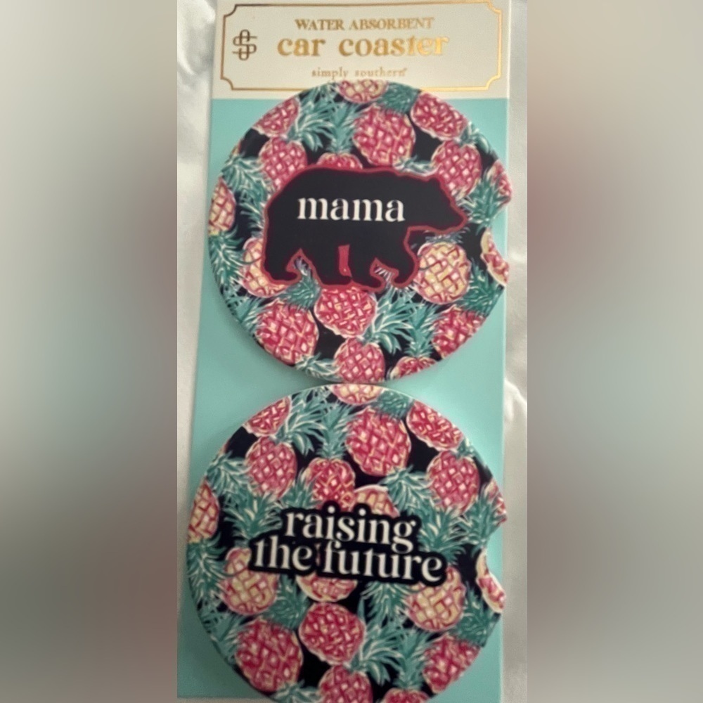 Simply Southern Ceramic Car Coasters. Set of 2. New in Pkg.